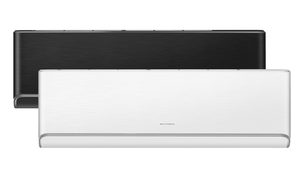 Gree-Airy-Nordic-ilmalampopumppu-asennettuna-Lahti-Paijat-Hame Musta ja valkoinen ilmalampopumppu.